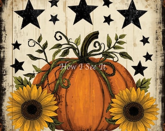 Primitive Autumn Star Pumpkin Sunflower Welcome decor wreath sign