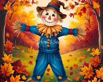 Happy Scarecrow in leaves autumn leaf fall decor wreath sign