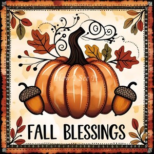 Primitive Fall Pumpkin blessings Thanksgiving fall autumn home decor wreath sign