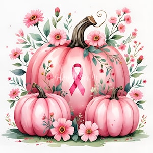May include: Watercolor illustration of three pink pumpkins with green leaves and pink flowers. A pink ribbon is on the largest pumpkin. The text "How I See It" is on the image.