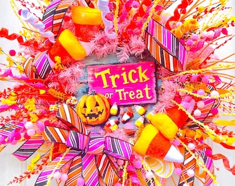 Halloween candy corn pumpkin luxury large door decor wreath