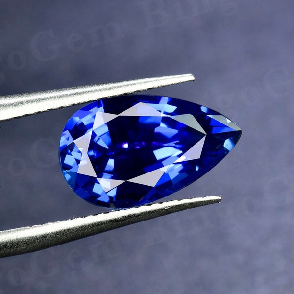 Royal Blue Sapphire Loose Stone,Faceted Pear Shape Lab Created Gemstone Loose