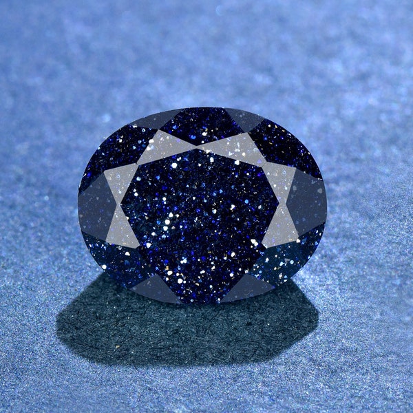 Gefacetteerde blauwe zandsteen losse steen, ovale vorm edelsteen los