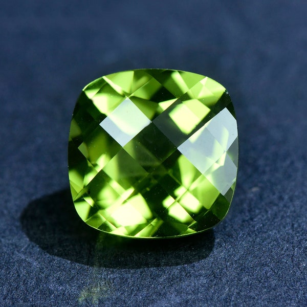 Natural Peridot Loose Stone, Cushion Shape Faceted Green Gemstone for Jewellery Making