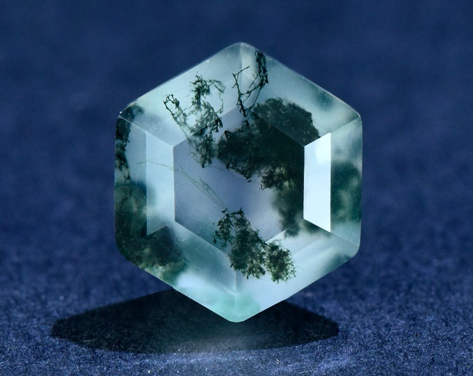 Featured listing image: Hexagon Green Moss Agate Loose Stone,Faceted Green Gemstone Loose