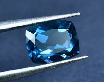 Natural London Blue Topaz Loose Stone,Long Cushion Shape Faceted Gemstone Loose,for Jewelry Making