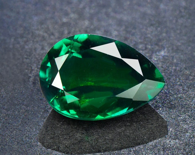 Featured listing image: Zambia Emerald Loose Stone,Lab Created Faceted Pear Shape Gemstone Loose