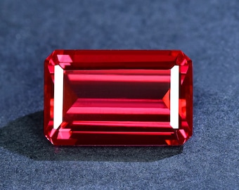 Lab Created Ruby Loose Stone,Faceted Emerald Cut Gemstone Loose