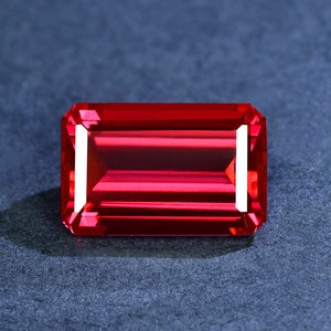 Lab Created Ruby Loose Stone,Faceted Emerald Cut Gemstone Loose