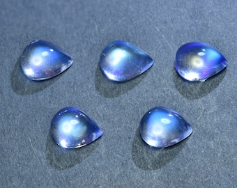 Natural Blue Moonstone Loose Stone,High Quality Pear Shape Plain Flat Back Cabochon Loose Gemstone,for Jewelry Making