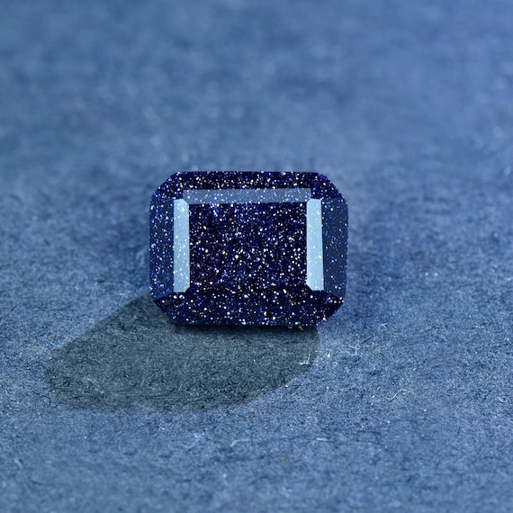 Blue Sandstone Loose Stone,Faceted Emerald Cut Gemstone Loose