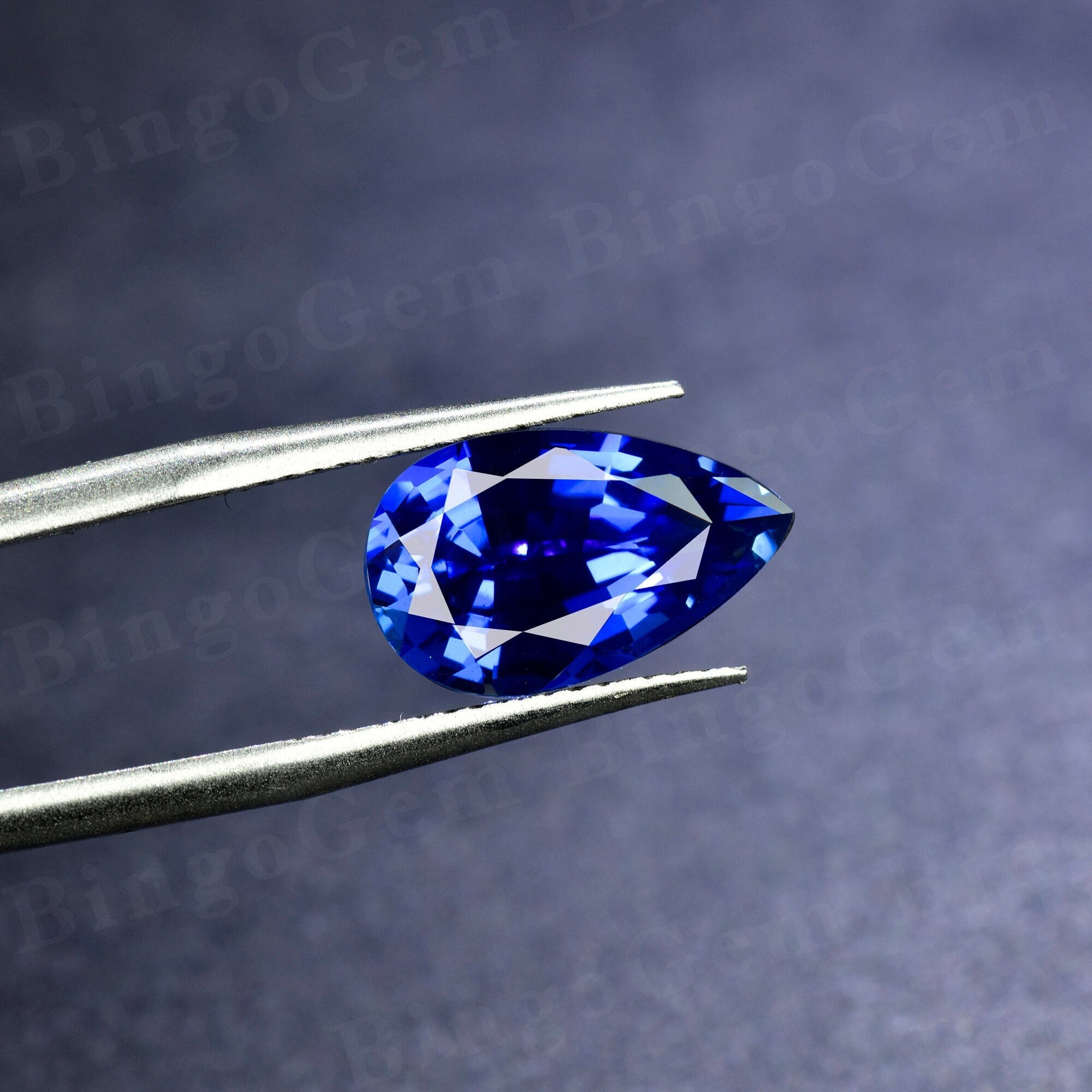 Royal Blue Sapphire Loose Stone,Faceted Pear Shape Lab Created Gemstone Loose