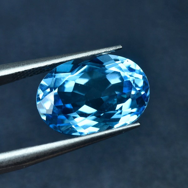 Natural Swiss Blue Topaz Loose Stone,Oval Shape Topaz Faceted Gemstone Loose,for Jewelry Making