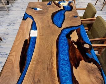Custom Epoxy Resin River Table: Live Edge Walnut, Handmade