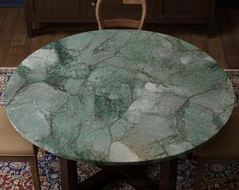 Handmade Green Agate Round Dining Table | Natural Stone Top with Solid Wood Base | Luxury Modern Dining Round Green Stone Dining Table Top |