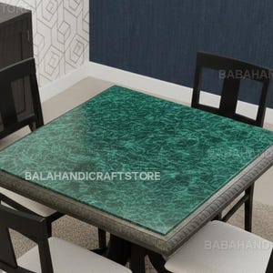 Handcrafted Random Work Inlay Gemstone Square Dining Table | Luxury Stone Inlay Table for Modern Dining Room | Artisan Coffee Table Top |