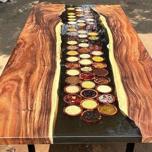 Handmade Live Edge Acacia Wood Epoxy River Table Top