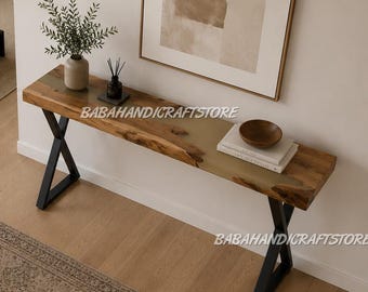 Live Edge Acacia Wood Console Table with Epoxy Resin, Rustic River Entryway Table, Modern Sofa Table, Custom Hallway Decor Tabletop |