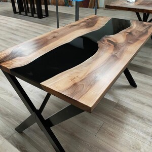 Handmade Walnut Epoxy River Dining Table: Live Edge Resin Table Top