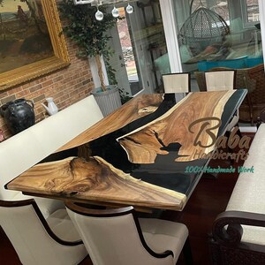 Handmade Epoxy Dining Table | Live Edge River Table | Custom Wood Furniture | Resin Table for Kitchen or Dining Room Decor