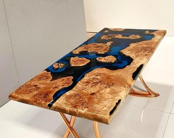 Handmade Acacia Wood Epoxy River Dining Table Top: Custom Live Edge Bar Table