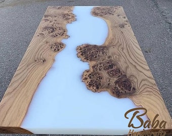 Custom Epoxy River Table – Natural Wood Dining Table – Handmade Resin Furniture for Modern Home