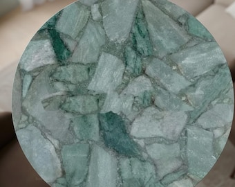 Handmade Round Green Stone Dining Table Top | Emerald Marble Look | Luxury Natural Stone Table Handmade Stone Mosaic Dining Table Top |