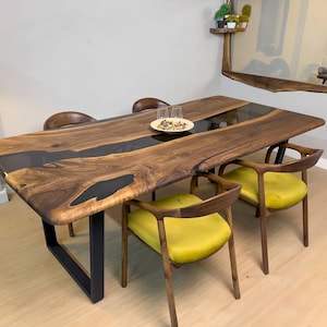 Handmade Acacia Wood Epoxy River Dining Table: Custom Live Edge Design