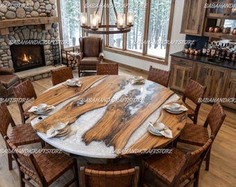 Handmade Wood Epoxy Resin Round Dining Table – River Tabletop Kitchen, Dining Room, Coffee Gatherings, Rustic Home Décor Dining Table |