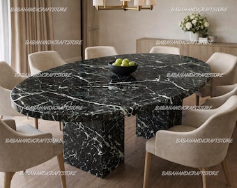 Luxury Green Spider Marble Oval Dining Table – Handcrafted Stone Table Top, Modern Dining Room Furniture, Statement Home Décor Dining Table