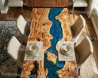 Custom Live Edge Walnut River Table: Handmade Epoxy Resin Dining Table