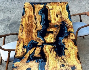 Handmade Acacia Wood Epoxy River Table Top: Custom Resin Bar Table