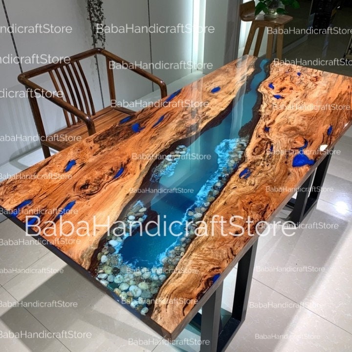 Custom Ocean Resin Table – Epoxy & Wood Live Edge Table – Coastal Beach ...