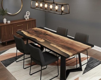 Mesa de comedor de madera maciza con borde natural hecha a mano - Mesa de comedor rústica moderna Mesa de centro de madera con borde natural - Tablero de mesa de comedor de madera maciza /