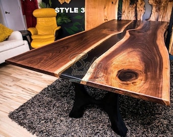 Handmade Live Edge Acacia Wood Epoxy River Tabletop: Custom Rustic Dining Table