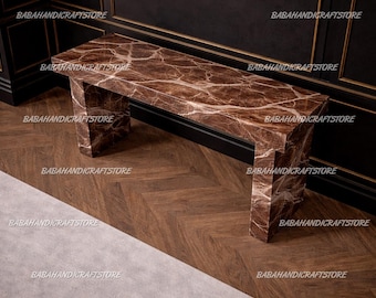 Luxury Brown Marble Console Table | Handcrafted Stone Entryway Table | Modern Hallway Accent Bench | Premium Marble Sofa Table Top |