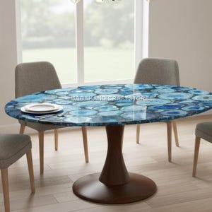 Oval Blue Agate Tabletop – Natural Stone Statement Furniture (Tabletop Only)