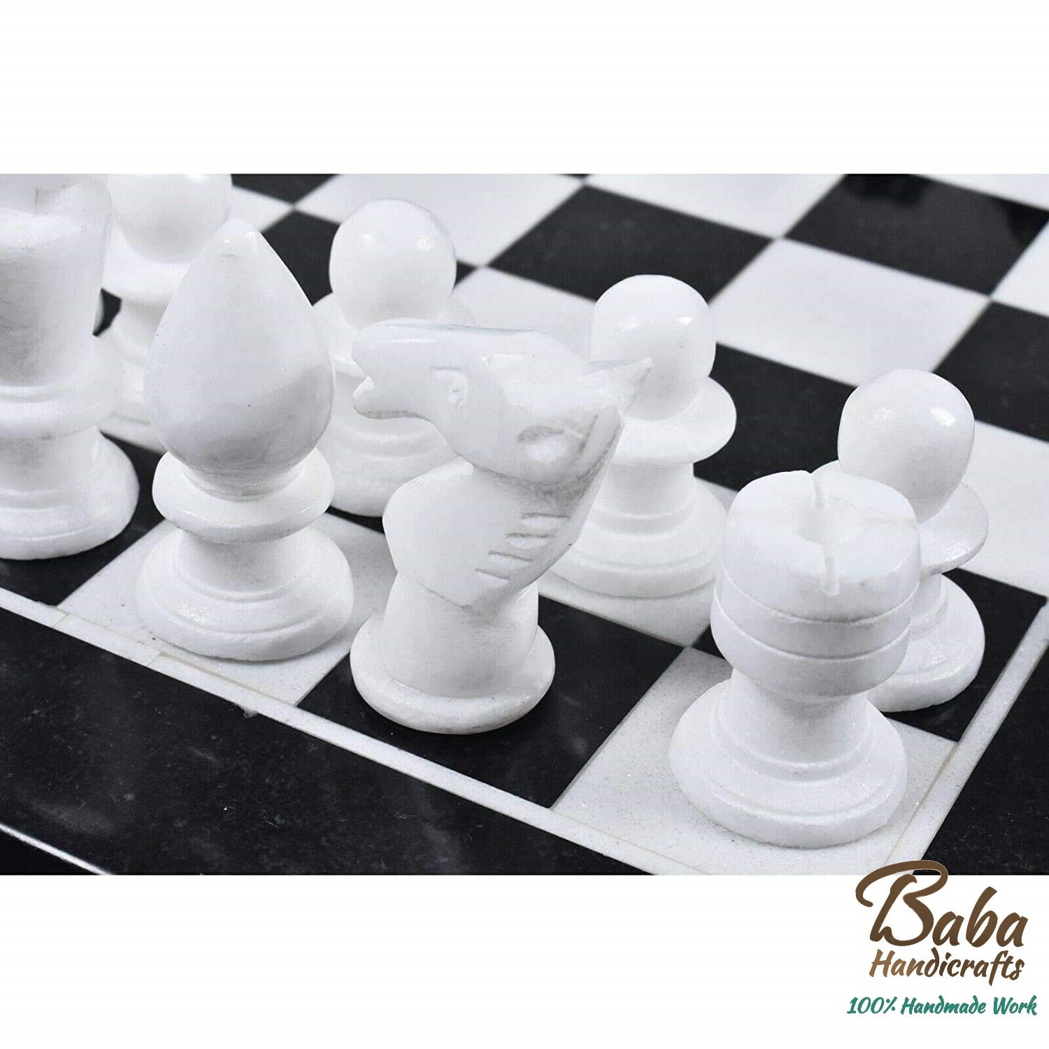 Marble Stone Chess Set with Hand Carved Soapstone Pieces, Vintage