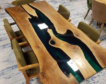 Handmade Live Edge Acacia Wood River Table: Custom Epoxy Resin Living Room Home Décor Epoxy Resin Solid Wood Coffee Dining Table Top |