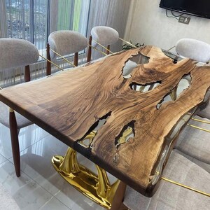 Live Edge Walnut River Dining Table: Clear Epoxy Resin, Handmade