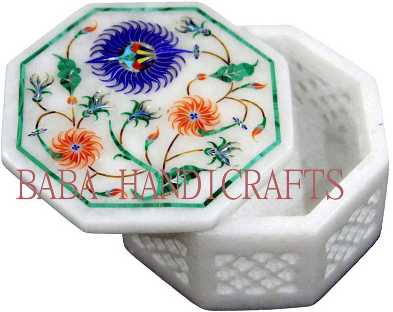 3x3x2 Marble Jewelry Storage Beautiful Box Paua Shell Precious Inlay Floral Art Gift for Girls
