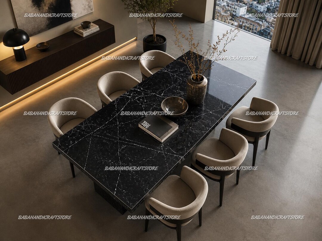 Luxury Black Marble Dining Table, Handmade Stone Dining Table, Modern ...