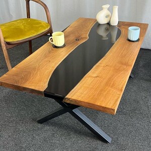 Tablero de mesa de río de resina epoxi de madera de acacia hecho a mano: Mesa de comedor personalizada