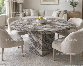Round Marble Dining Table Top - Handcrafted Kitchen Table - Modern Luxury Furniture - Natural Veined Marble Tabletop - Dining Room Table |