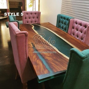 Custom Epoxy Resin River Dining Table – Live Edge Walnut Wood – Handmade Rustic Modern Furniture for Home or Office