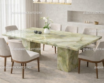 Luxury Green Marble Dining Table, Handcrafted Stone Dining Table, Modern Rectangular Marble Table, Elegant Kitchen Home Decor Dining Table