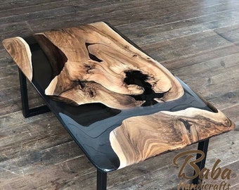 Live Edge Epoxy Table | Handmade River Resin Tabletop | Custom Wood Dining Table | Rustic Modern Furniture | Gift for Home