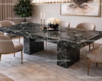 Luxury Black Marble Dining Table, Handcrafted Stone Table, Modern Dining Room Table, Statement Marble Furniture, Kitchen & Dining Table Top
