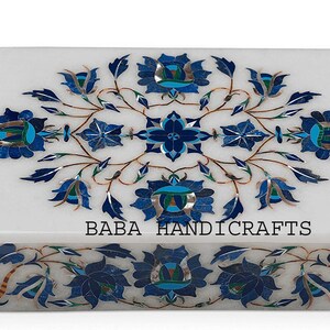 6x4x2 White Marble Jewelry Box Multi Semi Precious Gem Stones Floral Marquetry Inlay Wedding Gifts