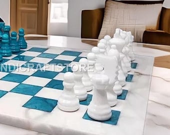 Marble Chess Set | Handmade Blue & White Stone Chessboard